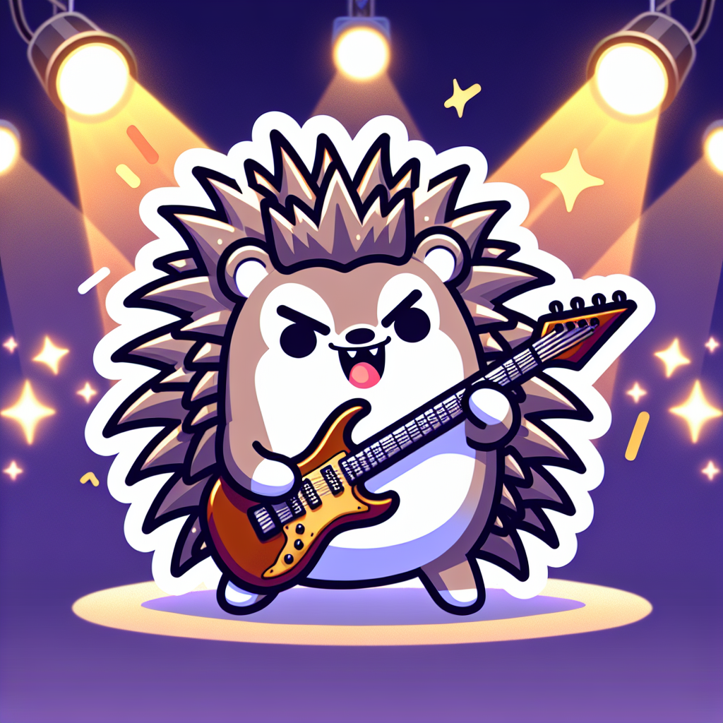 sticker-A hedgehog with a guitar, rockstar hairstyle, and stage lights-discord stickers-1733096888631